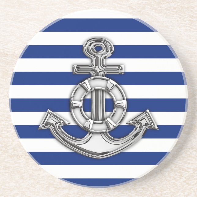 Dessous De Verre En Grès Chrome Style Lifesaver sur les bandes Nautiques (Devant)