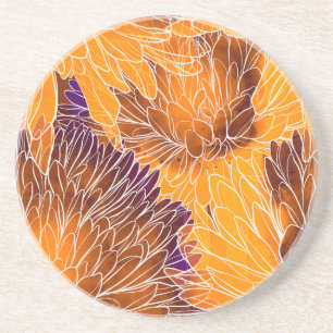 Dessous De Verre En Grès Chrysanthème Japonais : Motif Sans Couture Aquarel