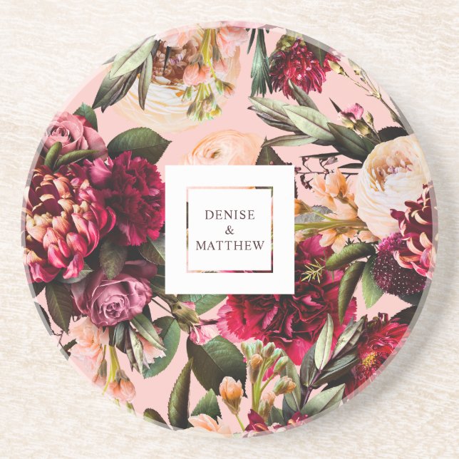 Dessous De Verre En Grès Chrysanthème romantique sur rose filandreux (Devant)