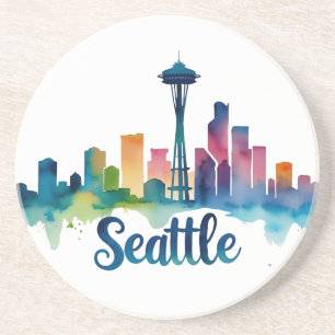 Dessous De Verre En Grès Ciel de Seattle à l'aquarelle