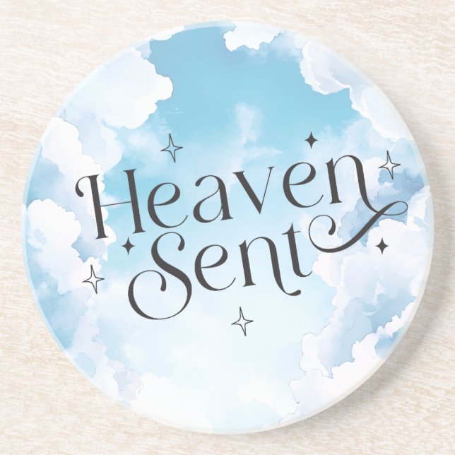 Dessous De Verre En Grès Ciel Envoyé Bébé Shower Bleu Ciel Nuages Blancs (Devant)