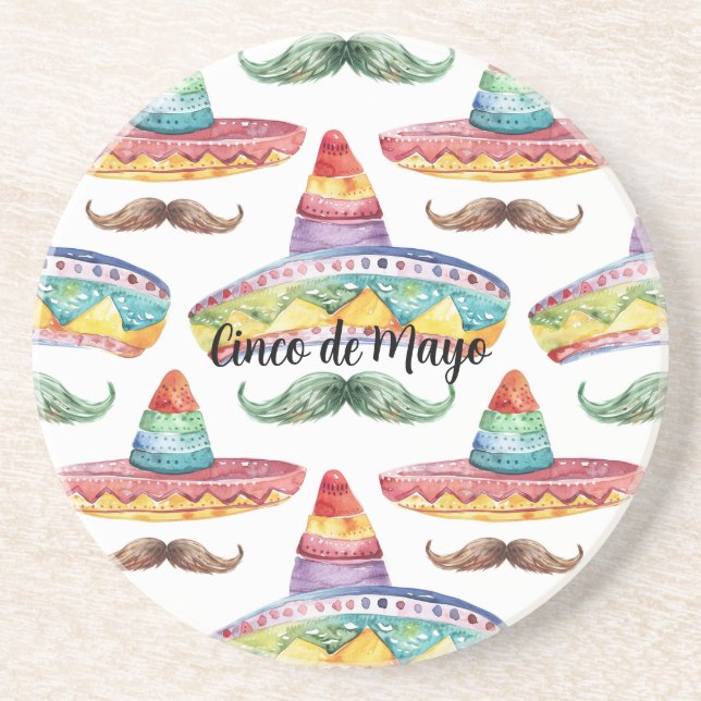 Dessous De Verre En Grès Cinq mai Moustaches Vert Brun (Devant)