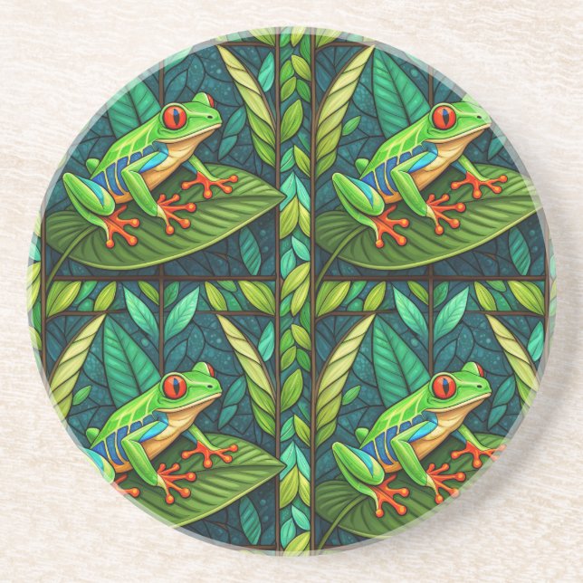 Dessous De Verre En Grès Circular coaster set with vibrant red-eyed tree  (Devant)