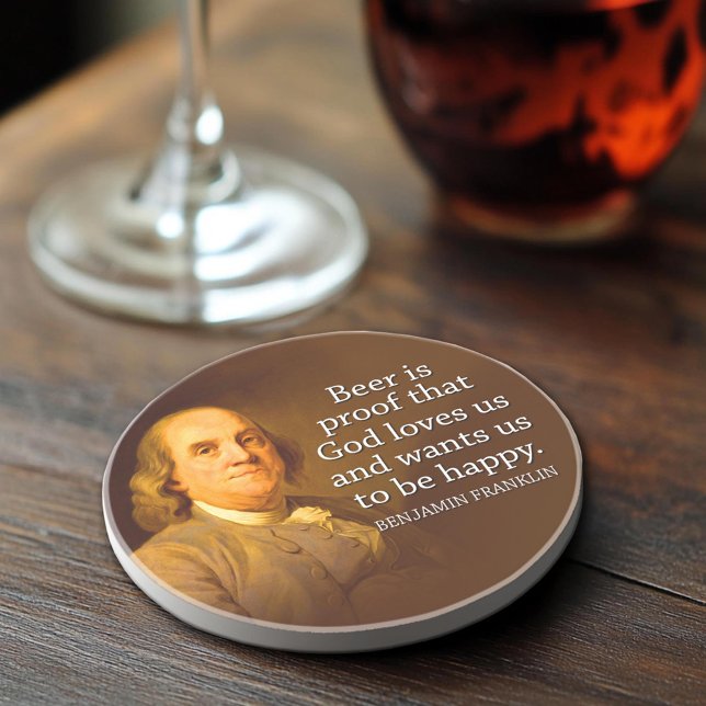 Dessous De Verre En Grès Citation Ben Franklin Beer (Sandstone Coaster)