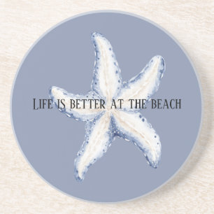 Dessous De Verre En Grès Citation Étoile de Mer Blanche Bleue de Plage