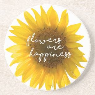 Dessous De Verre En Grès Citation tournesol "les fleurs sont le bonheur"