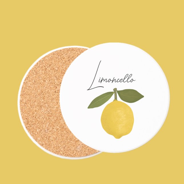 Dessous De Verre En Grès Citron jaune avec feuilles vertes | Agrume frais (Créateur téléchargé)