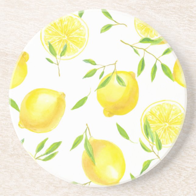 Dessous De Verre En Grès Citrons et feuilles (Devant)