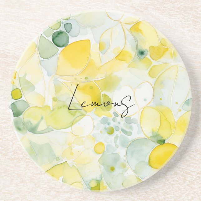 Dessous De Verre En Grès Citrons Jaunes Abstrait (Devant)