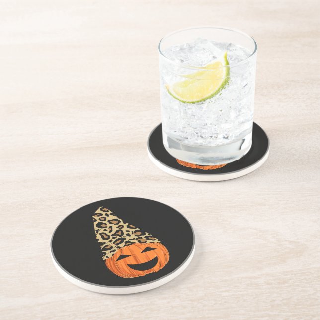 Dessous De Verre En Grès Citrouille de Casquette Leopard mignon (Côté)