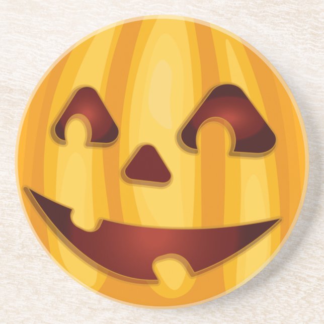 Dessous De Verre En Grès Citrouille sculpté souriant design Halloween (Devant)