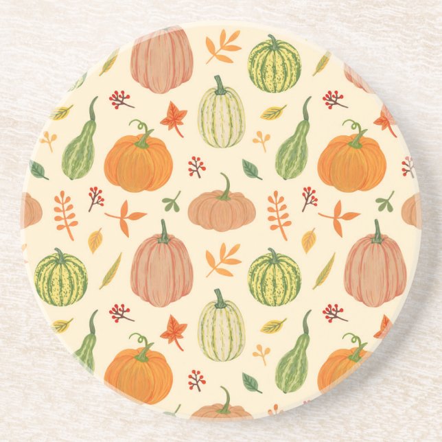 Dessous De Verre En Grès Citrouille vert et orange, motif sans soudure. (Devant)