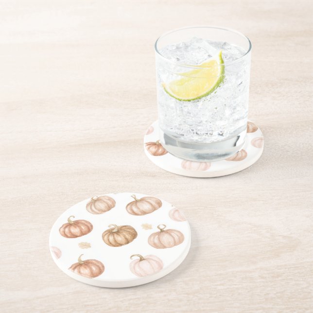 Dessous De Verre En Grès Citrouilles de Pompes de Crème Blush Tan (Côté)