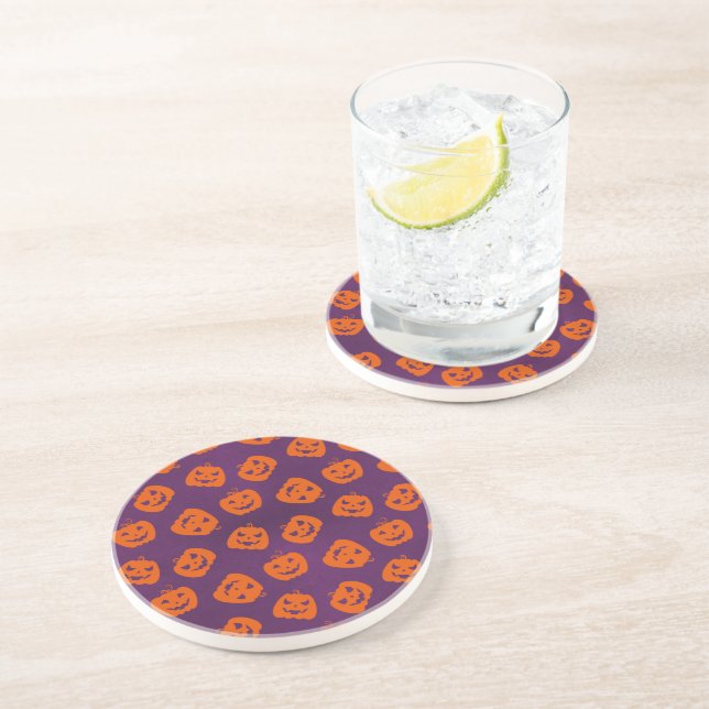 Dessous De Verre En Grès Citrouilles d'Halloween sur Motif Arrière - plan v (Côté)