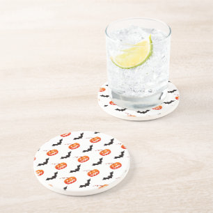 Dessous De Verre En Grès Citrouilles et chauves-souris d'Halloween, Trou ou