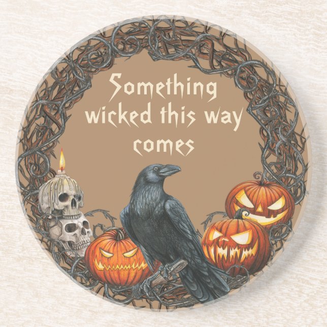 Dessous De Verre En Grès Citrouilles & Raven Halloween Wreath (Devant)