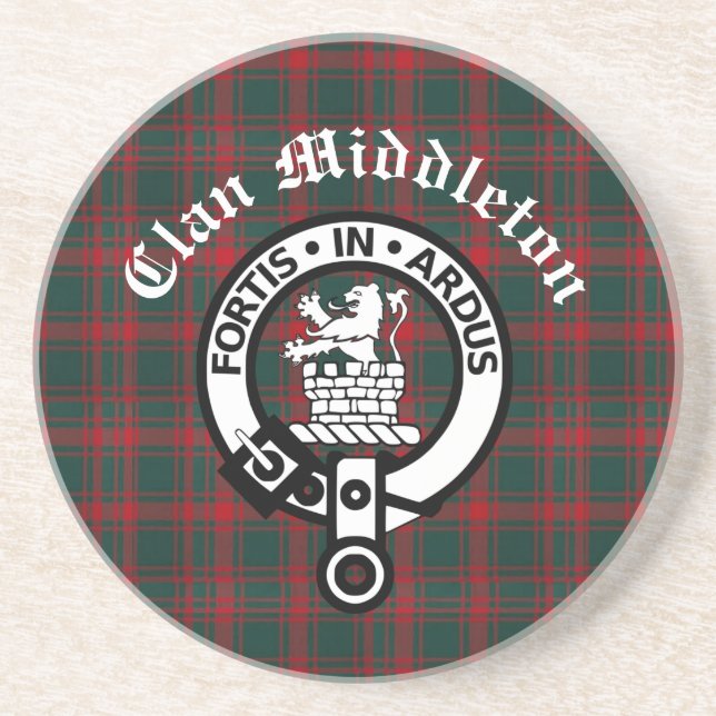 Dessous De Verre En Grès Clan Middleton Crest Badge et Tartan (Devant)