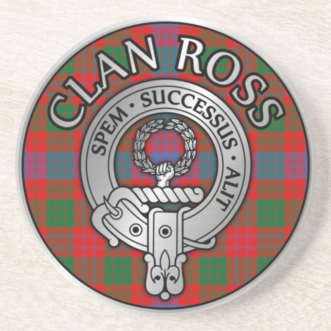 Dessous De Verre En Grès Clan Ross Crest & Tartan Knot (Devant)