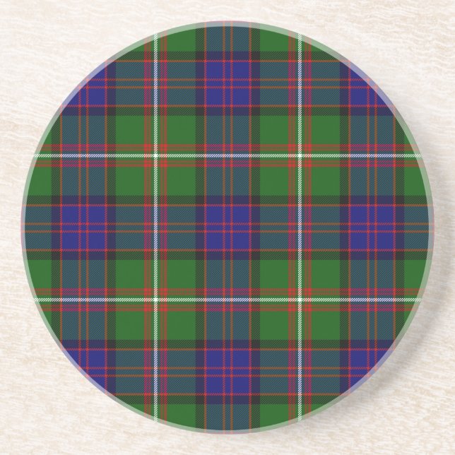 Dessous De Verre En Grès Clanranald tartan bleu vert plaid (Devant)