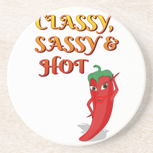 Dessous De Verre En Grès Classé Sassy Et Hot Pepper Diva (Devant)