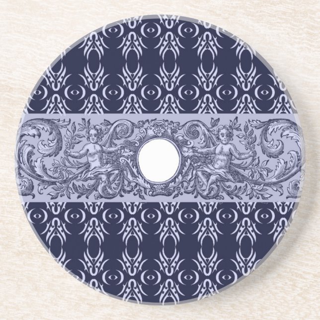 Dessous De Verre En Grès Classy Blue Baroque Motif par LeahG - cherubs (Devant)