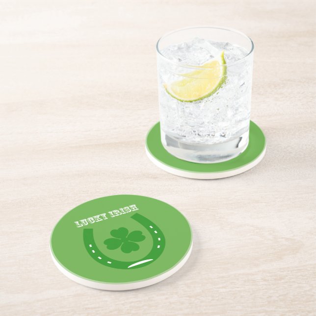 Dessous De Verre En Grès Clé verte Lucky avec shamrock à 4 feuilles (Côté)