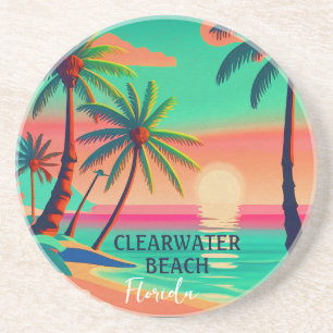 Dessous De Verre En Grès Clearwater Beach Florida Tropical Palm Tree 1950