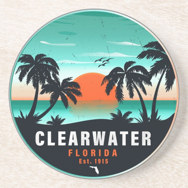Dessous De Verre En Grès Clearwater Florida Beach Retro Sunset Souvenirs (Devant)