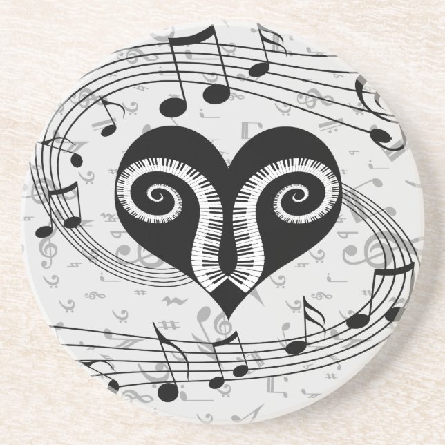 Dessous De Verre En Grès Clés de coeur et de piano de notes musicales (Devant)