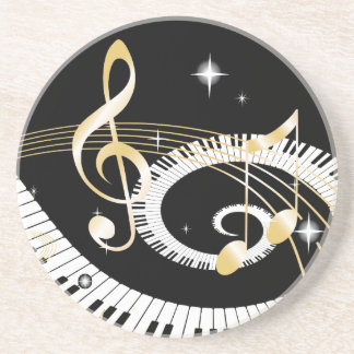 Dessous De Verre En Grès Clés de piano et notes d'or de musique