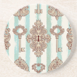 Dessous De Verre En Grès Clés vintages, verrous : motif à main levée.