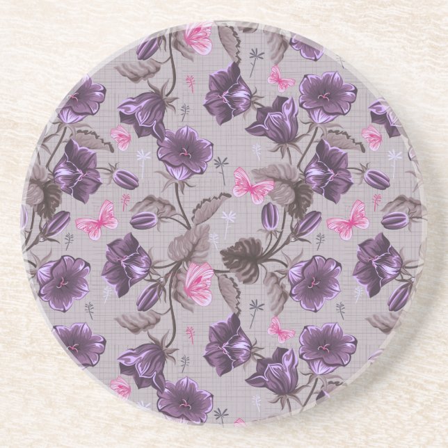 Dessous De Verre En Grès cloches de main violettes et motif de papillons (Devant)