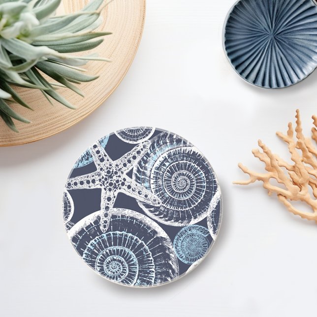 Dessous De Verre En Grès Coastal Starfish Shell Blue White Coaster (Créateur téléchargé)