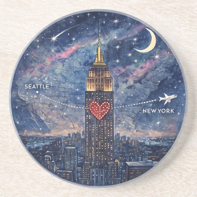 Dessous De Verre En Grès Coaster de Noël de NYC à Seattle (Devant)