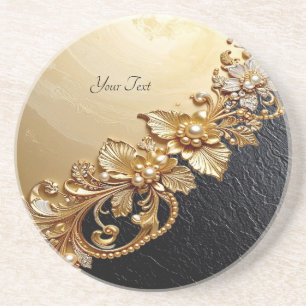 Dessous De Verre En Grès Coaster en grès avec embellissements floraux dorés