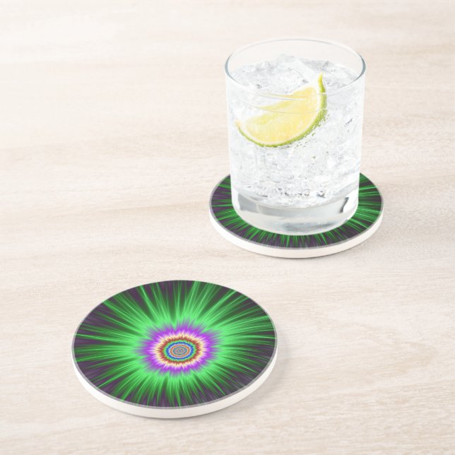 Dessous De Verre En Grès Coaster    Green Star Burst (Côté)