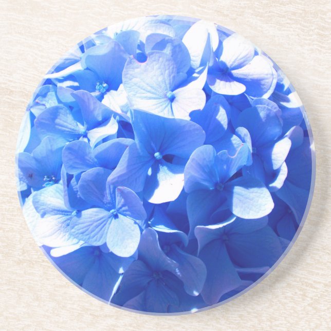 Dessous De Verre En Grès Cobalt bleu floral élégant bleu hydrangées (Devant)