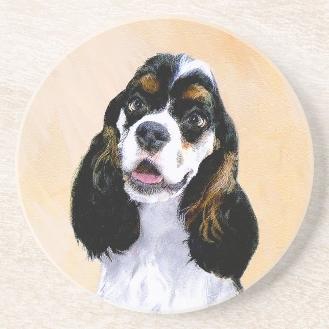 Dessous De Verre En Grès Cocker Spaniel (Parti) Peinture - Art Chien origin (Devant)