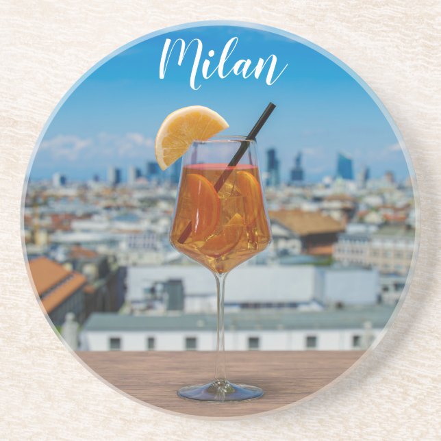 Dessous De Verre En Grès Cocktail Spritz sur une table avec vue sur Milan (Devant)