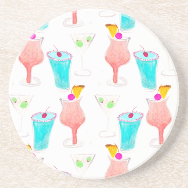 Dessous De Verre En Grès Cocktails à l'aquarelle motif de boisson Bar  (Devant)