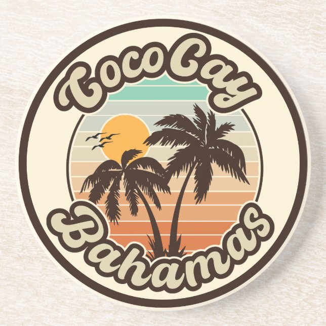 Dessous De Verre En Grès Coco Cay Bahamas Retro Sunset Souvenirs 60s (Devant)