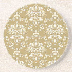 Dessous De Verre En Grès Cocoa and Cream Damask