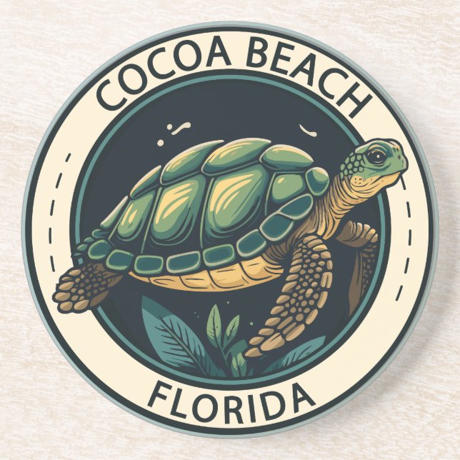 Dessous De Verre En Grès Cocoa Beach Florida Turtle Badge (Devant)