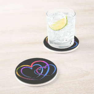 Dessous De Verre En Grès Coeur arc-en-ciel