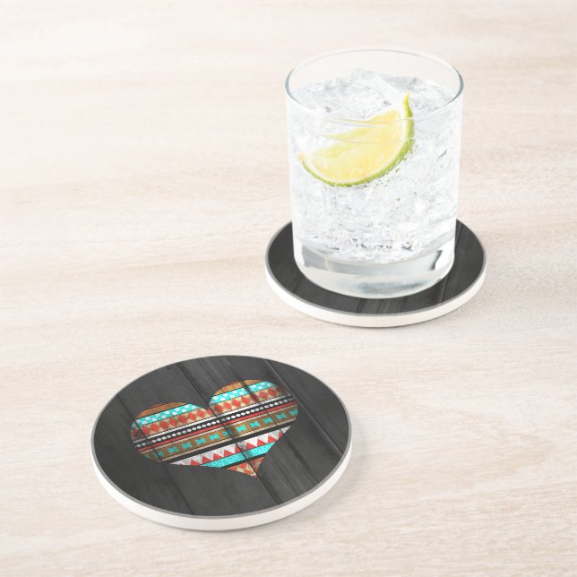 Dessous De Verre En Grès Coeur aztèque (Côté)