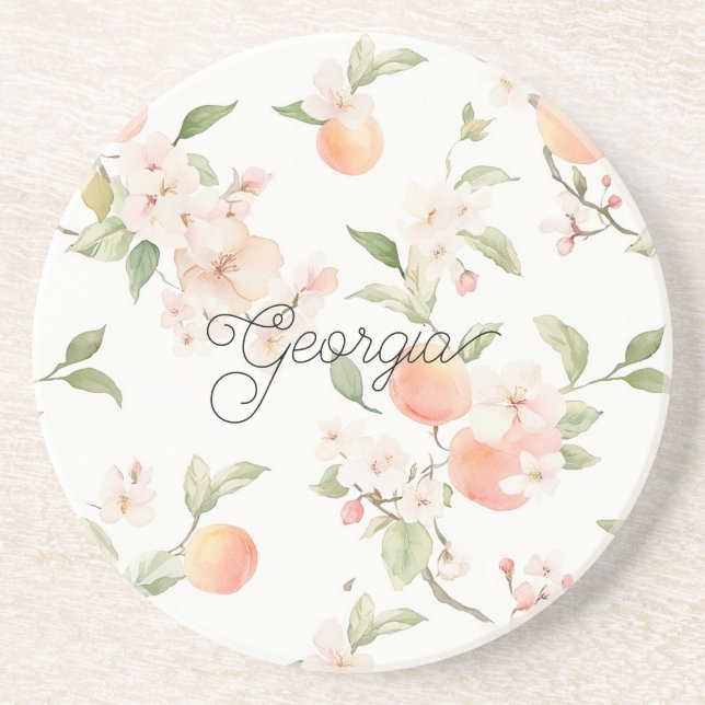 Dessous De Verre En Grès Cœur de pêche de Géorgie Fruit floral (Devant)
