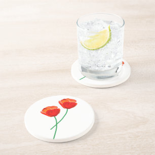 Dessous De Verre En Grès Coeur des fleurs de pavot rouge