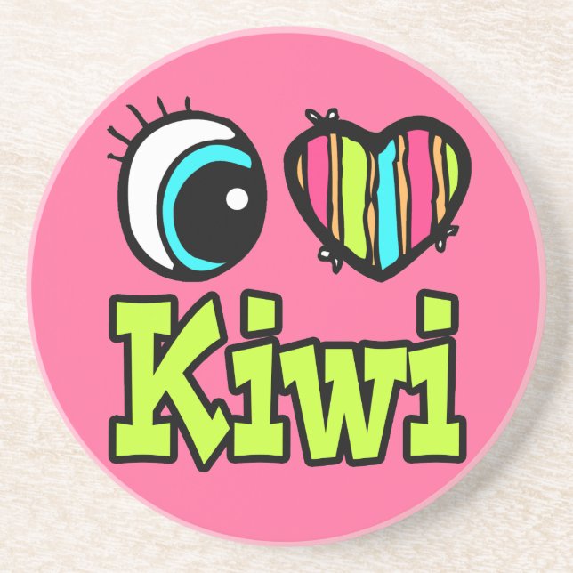 Dessous De Verre En Grès Coeur des yeux lumineux J'aime Kiwi (Devant)