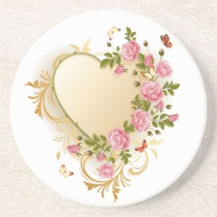 Dessous De Verre En Grès Coeur d'or Rose en cascade