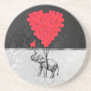 Dessous De Verre En Grès Coeur mignon d'éléphant et d'amour sur le gris